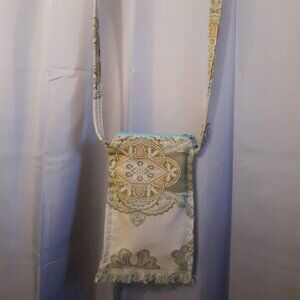 New Coastal Tapestry Sling Crossbody Purse Bag Ivory Sage Blue Boho pouch purse